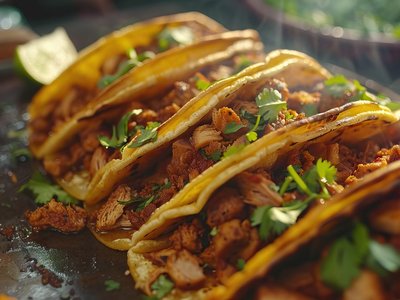 Tacos al pastor con piña y cilantro